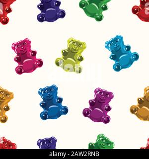 Vector Seamless Gummy Bear Süßigkeiten Muster. Bunte verschiedene Süßigkeiten Bären Stock Vektor