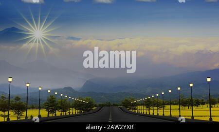 Das 3D Rendering der Straße zum schönen Ort Stockfoto