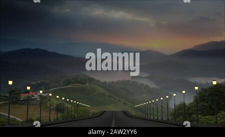 Das 3D Rendering der Straße zum schönen Ort Stockfoto