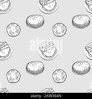 Chapati nahtlose Graustufenzeichnung mit Muster. Geeignet für Tapeten oder Dekorationen in beliebiger Größe. Handgezeichnete Vektorgrafiken Stock Vektor