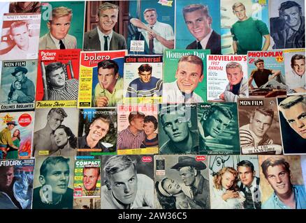 2018 , ITALIEN : Der Filmschauspieler TAB HUNTER (* 1931; † 2018 ) . Eine kleine Film-Fan-Coltion von Tab Hunter umfasst Magazine aus den USA, Italien, Frankreich, Br Stockfoto