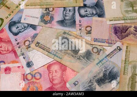 Yuan notes Nahaufnahme. Chinesische Geld ist background-image Stockfoto