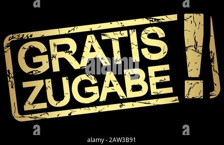 Goldener Grunge-Stempel mit Rahmen, großem Ausrufezeichen und Textfreier Zusatz (in deutsch) Stock Vektor