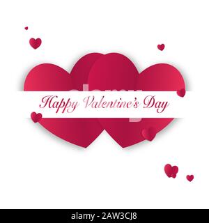 Grußkarte zum Valentinstag: Doppelherzrahmen mit dem Label Happy Valentine's Day Text. Dekoratives Element für den Urlaub. Vektorgrafiken Stockfoto