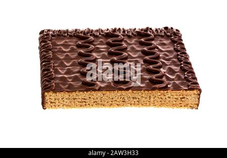 Сhocolate Wafer isoliert auf weißem Hintergrund. Stücke köstliche Schokoladenriegel. Schokoladenkuchen. Wafer-Scheibe Stockfoto