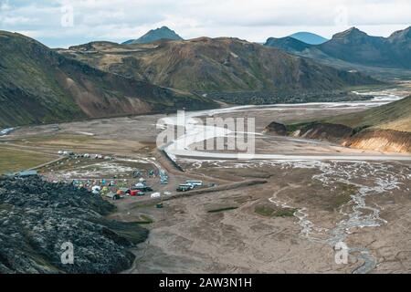 Zeltstadt vom Brennisteinsalda Berg Stockfoto