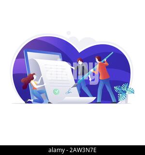 Geschäftsleute unterzeichnen einen Vertrag mit einer elektronischen Unterschrift. Stock Vektor