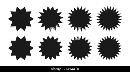 Star Burst Sticker Set. Schwarz Preis tags Explosion Silhouetten, Starburst retro Verkauf Abzeichen. Vector Illustration. Star leeres Etikett, Aufkleber Emblem auf Weiß Stock Vektor