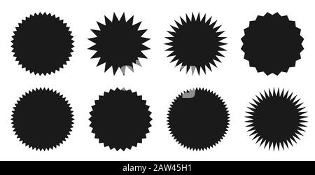 Star Burst Sticker Set. Schwarz Preis tags Explosion Silhouetten, Starburst retro Verkauf Abzeichen. Vector Illustration. Star leeres Etikett, Aufkleber Emblem auf Weiß Stock Vektor