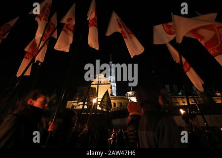 Polen, Tschenstochau - 30. März 2019: 6. Pilgerreise ins Nationale Umweltministerium (Aktivisten ONR) im Kloster Jasna Gora Stockfoto