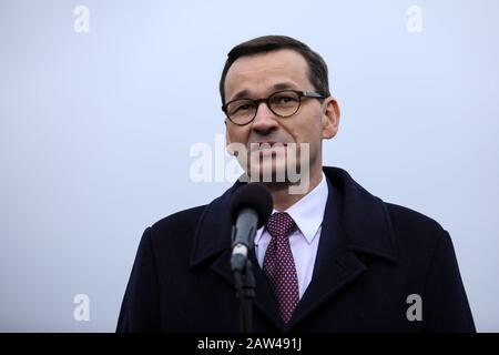 Polen,SILESIA- 25. November 2019: Ministerpräsident Mateusz Morawiecki ein neuer Abschnitt der Amber Autobahn (Autostrada Bursztynowa) A1 um Stockfoto