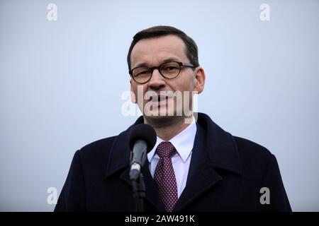 Polen,SILESIA- 25. November 2019: Ministerpräsident Mateusz Morawiecki ein neuer Abschnitt der Amber Autobahn (Autostrada Bursztynowa) A1 um Stockfoto