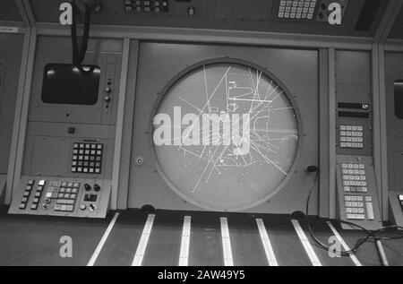 Flugverkehr Schiphol Radarbildschirm Datum: 18. Januar 1989 Standort: Nordholland, Schiphol Schlüsselwörter: Monitore, Flugsicherung Stockfoto