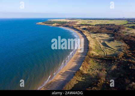 Luftaufnahme von Gullane Bents und Strand in Gullane, East Lothian, Schottland, Großbritannien Stockfoto