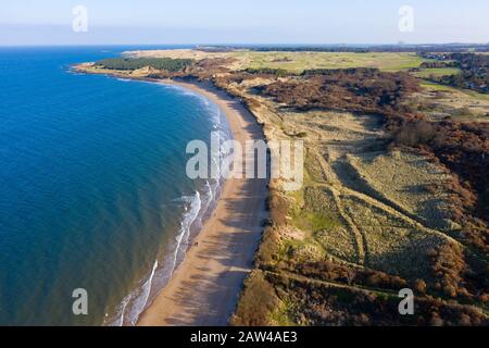 Luftaufnahme von Gullane Bents und Strand in Gullane, East Lothian, Schottland, Großbritannien Stockfoto