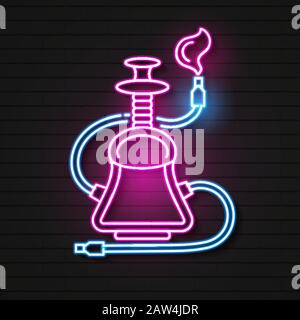 Neon-Hookah-Vektorlogo, Symbol, Symbol, Emblem, Schild. Dekoratives Grafikdesign Für Hookah, Bar. Illustration Im Arabischen Stil Stock Vektor