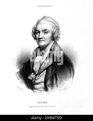 1725 - 1805), der französische Maler JEAN BAPTISTE GREUZE. Graviertes Porträt von einem Greuze Selbstporträt .- Jean-Baptiste - A. Stockfoto