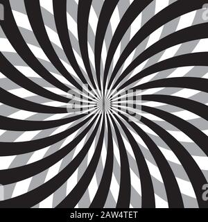 Optische Kunst - Hintergrund mit zweifarbiges Blakl und grauem Spiralmuster Stock Vektor
