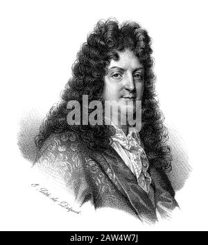 1.680 Ca, FRANKREICH: Der französische Schriftsteller JEAN RACINE (* 1639 in Paris; † 1699 in Paris). Porträt des französischen Graveurs Delpech, Paris, 1830 ca. - Théâtre Comédie Fr Stockfoto