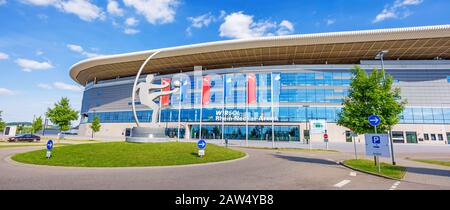 Sinsheim, Deutschland - 4. Mai 2014: Rhein-Neckar-Arena - das Stadion war für Gruppenspiele Standort des Fußball-Weltcups 2006. Stockfoto