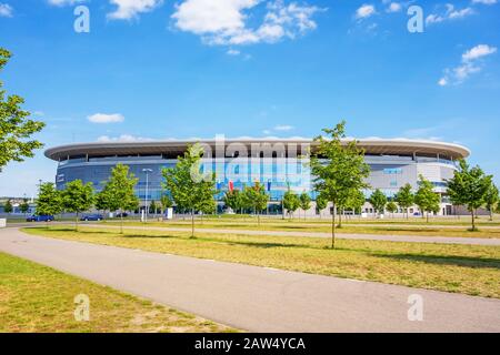 Sinsheim, Deutschland - 4. Mai 2014: Rhein-Neckar-Arena - das Stadion war für Gruppenspiele Standort des Fußball-Weltcups 2006. Stockfoto