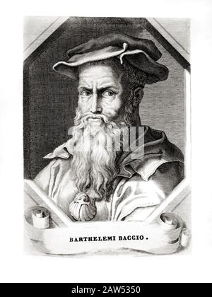 Der italienische florentiner Renaissance-Bildhauer BACCIO BANDINELLI (* 1488; † 1559) alias Bartolommeo Brandini . Graviertes Porträt aus dem Jahr 1830 in Frankreich . - Bart Stockfoto