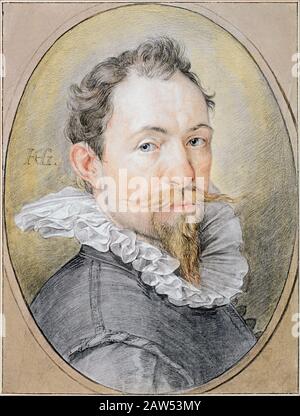 Der aus dem deutschen Stil stammende holländische Maler Hendrick Goltzius (* 1558; † 1617) . Selbstporträt, 1593 Ca, Museum von Albertina, Vien Stockfoto