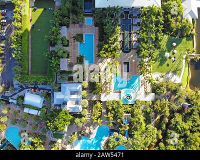 Bonita SPRINGS, FL -30 JAN 2020- Luftansicht des Hyatt Regency Coconut Point Resort and Spa, einem Luxushotel mit vielen Pools in EST Stockfoto