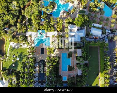 Bonita SPRINGS, FL -30 JAN 2020- Luftansicht des Hyatt Regency Coconut Point Resort and Spa, einem Luxushotel mit vielen Pools in EST Stockfoto