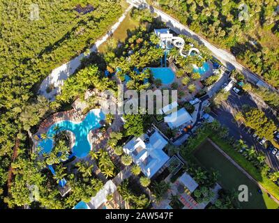 Bonita SPRINGS, FL -30 JAN 2020- Luftansicht des Hyatt Regency Coconut Point Resort and Spa, einem Luxushotel mit vielen Pools in EST Stockfoto