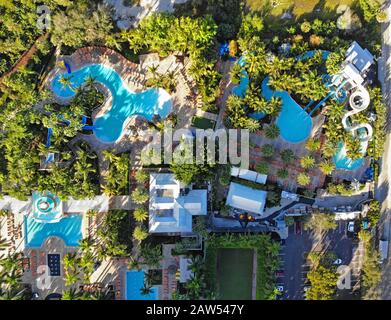 Bonita SPRINGS, FL -30 JAN 2020- Luftansicht des Hyatt Regency Coconut Point Resort and Spa, einem Luxushotel mit vielen Pools in EST Stockfoto