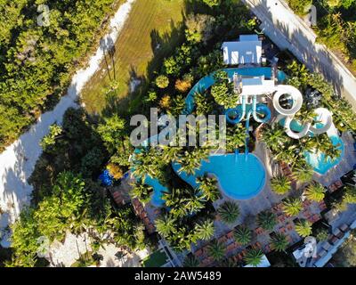 Bonita SPRINGS, FL -30 JAN 2020- Luftansicht des Hyatt Regency Coconut Point Resort and Spa, einem Luxushotel mit vielen Pools in EST Stockfoto