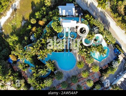 Bonita SPRINGS, FL -30 JAN 2020- Luftansicht des Hyatt Regency Coconut Point Resort and Spa, einem Luxushotel mit vielen Pools in EST Stockfoto