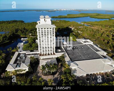 Bonita SPRINGS, FL -30 JAN 2020- Luftansicht des Hyatt Regency Coconut Point Resort and Spa, einem Luxushotel mit vielen Pools in EST Stockfoto