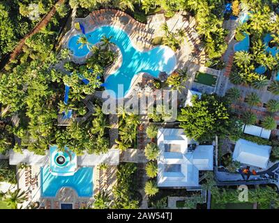 Bonita SPRINGS, FL -30 JAN 2020- Luftansicht des Hyatt Regency Coconut Point Resort and Spa, einem Luxushotel mit vielen Pools in EST Stockfoto