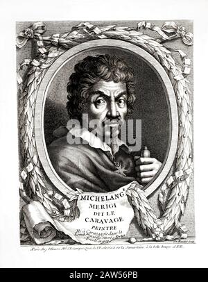 1600 Ca, ITALIEN: Der zelebrende italienische Maler MICHELANGELO MERISI il CARAVAGGIO (* 1571; † 1610) . Graviertes Porträt aus dem Jahre 17820, Frankreich. - HOCHFORMAT Stockfoto