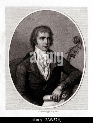 1830 Ca, ITALIEN: Der gefeierte italienische Musikkomponist und Kontrabassvirtuose DOMENICO Carlo Maria Dragonetti (* um 1763-4). Porträt graviert B. Stockfoto