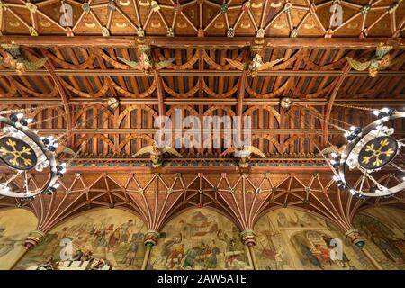 Cardiff Castle Banqueting Hall Decke, Cardiff, Wales, Großbritannien Stockfoto