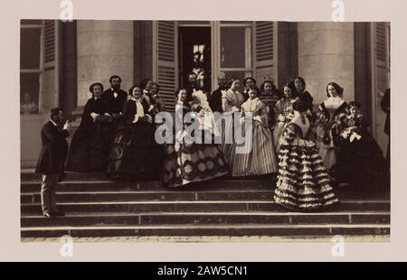 1856, Compiégne, FRANKREICH: Die Präsentation des Prinzen-Kaiserlichen am Hof. Die französische Kaiserin EUGENIE de Montijo (* 1826; † 1920), die Ehefrau des Kaisers Stockfoto