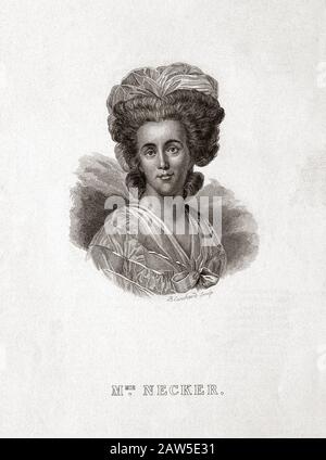 Ca, FRANKREICH: Die französisch-schweizerische Salonistin und Schriftstellerin Suzanne Necker Curchod (* 1737; † 174) alias MADAME NECKER. Liniengravur von Blanchard .She Stockfoto