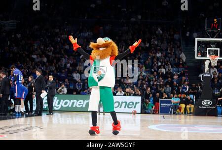 Istanbul/TÜRKEI - 7. FEBRUAR 2020: Das Teammaskottchen von Zalgiris Kaunas "The Zalgirinis" während des Basketballspiels der Euroleague 2019-20 Runde 24 zwischen Anadolu Efes und Zalgiris Kaunas im Sinan erdem Dome. Stockfoto