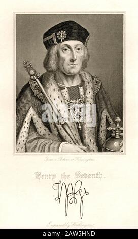 1850 Ca, LONDON, GROSSBRITANNIEN: KÖNIG HEINRICH VII. Von ENGLAND ( 1457 - 1509 ) der erste Monarch des Hauses Tudor. Porträt in XIX centu eingraviert Stockfoto