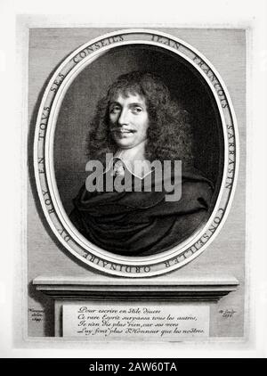 1656, FRANKREICH: Der französische Schriftsteller Jean-François Sarrasin (* 1614 in Paris; † 1654 in Paris), eingraviertes Porträt Robert Nanteuils (* 1623 in Paris; † 1678 in Paris). Autor zur Zeit des Königs Stockfoto