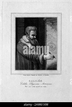 Jahrhundert, ITALIEN: GALILEO GALILEI ( Pisa 1564 - Arcetri 1642 ), eingraviert von Jean Antoine Laurent ( Jouannin ) und Boutrois, FRANKREICH . Galilei wa Stockfoto