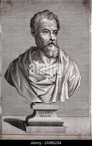 Jahrhundert, ITALIEN: GALILEO GALILEI ( Pisa 1564 - Arcetri 1642 ), von Piroli, Italien eingraviert. Galilei war ein italienischer Physiker und Stockfoto