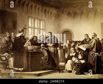 Jahrhundert, ITALIEN: Galileo Galilei bei seinem Prozess durch die Inquisition 1633 in Rom. Galileo treibt die Bibel weg. Galileo GALILEI ( Pisa 1564 Stockfoto