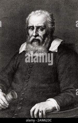 Jahrhundert, ITALIEN: GALILEO GALILEI ( Pisa 1564 - Arcetri 1642 ), Porträtfoto graviert, Italien . Galilei war ein italienischer Physiker und Astronom Stockfoto