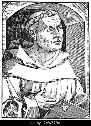 Martin Luther (* 1483; † 1546 in Anonymous; eingraviert 1520 für die Titelseite von Luthers Abhandlung DIE BABYLONISCHE GEFANGENSCHAFT DER KIRCHE . Stockfoto