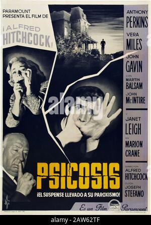 1960, USA: ANTHONY PERKINS in PSYCHO, von ALFRED HITCHCOCK (* 1899, † 1980), pubblicitäre SPANISCHE Poster (* 1961), mit Vera Miles . - KINO - Psy Stockfoto