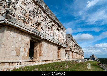 Details im Gouverneurspalast in Uxmal, Yucatan, Mexiko. Stockfoto